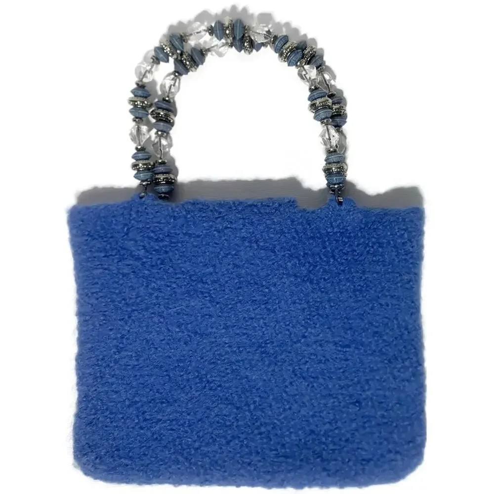 Handmade Alpaca Wool Purse Blue Satchel Bag Silver Accents 10x7.5 Vintage